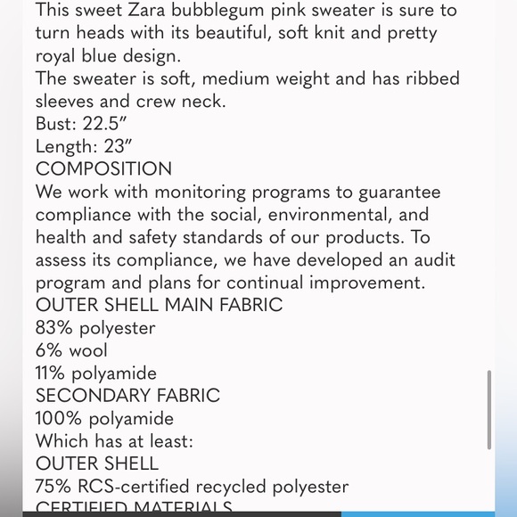 NWT - ZARA BUBBLE GUM PINK SWEATER - Picture 10 of 10